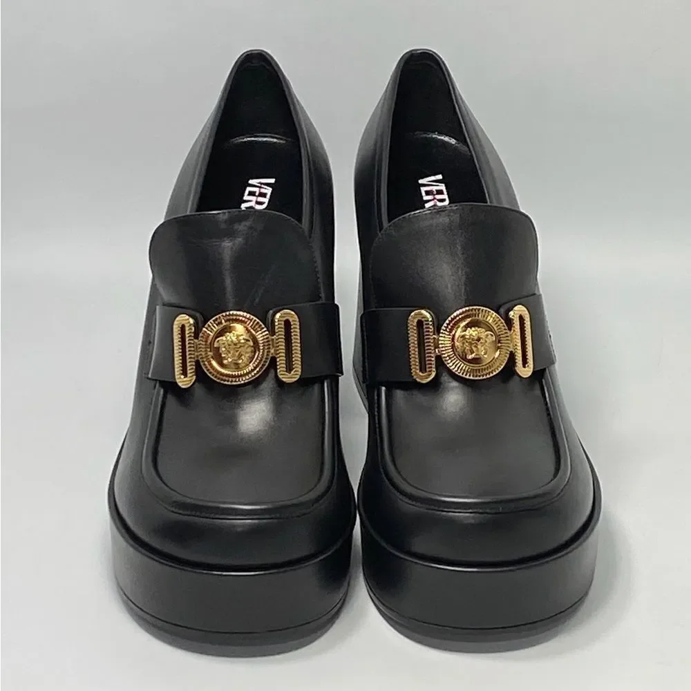 Versace Logo Leather Platform Pumps size 40 - Picture 3 of 13